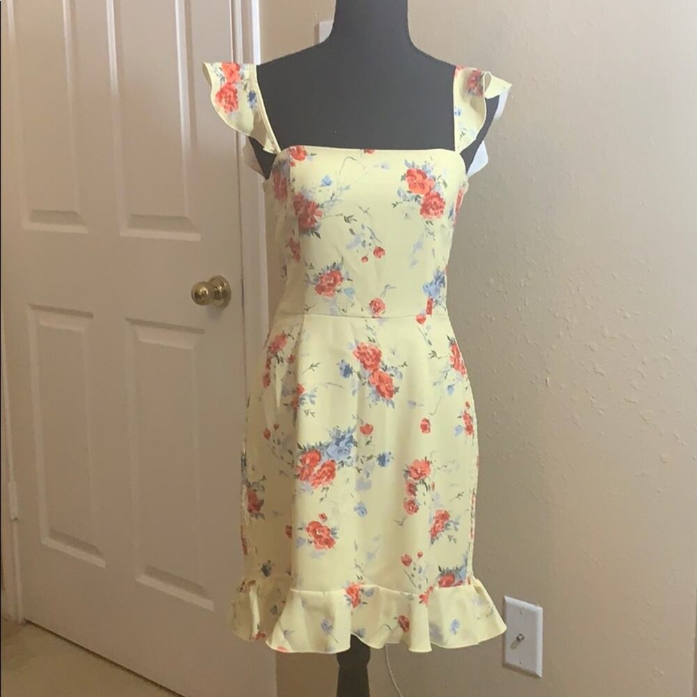 WAYF Enclave dress. Yellow Poppy Print. Small